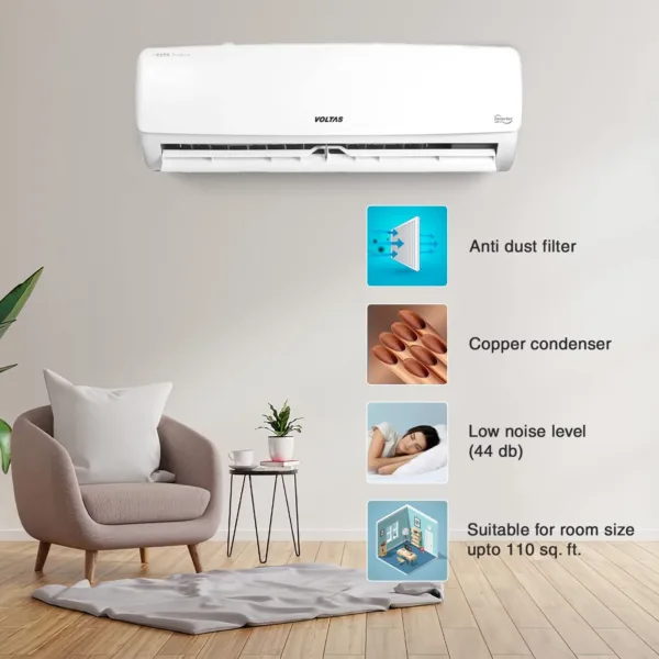 Voltas 1 Ton 3 Star, Inverter Split AC(Copper, 4-in-1 Adjustable Mode, Anti-dust Filter, 2023 Model, 123V Vectra Elegant, White) - Image 7