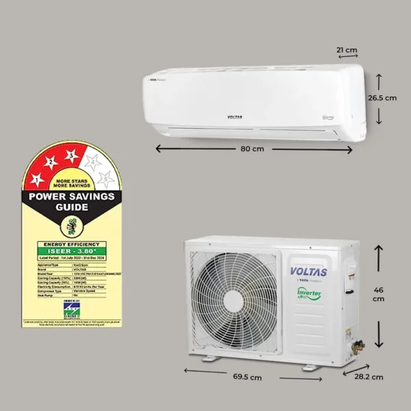 Voltas 1 Ton 3 Star, Inverter Split AC(Copper, 4-in-1 Adjustable Mode, Anti-dust Filter, 2023 Model, 123V Vectra Elegant, White) - Image 6