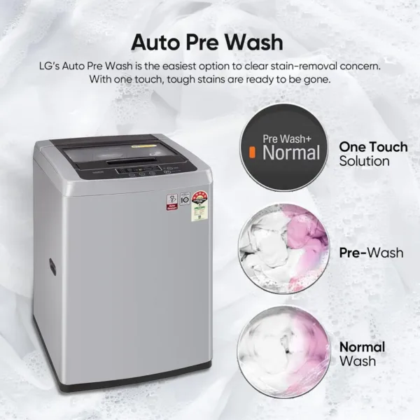 LG 6.5 Kg 5 Star Inverter Turbodrum Fully Automatic Top Loading Washing Machine (T65SKSF4Z, 3 Smart Motion, Tub Clean, Middle Free Silver) - Image 12