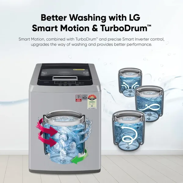 LG 6.5 Kg 5 Star Inverter Turbodrum Fully Automatic Top Loading Washing Machine (T65SKSF4Z, 3 Smart Motion, Tub Clean, Middle Free Silver) - Image 15