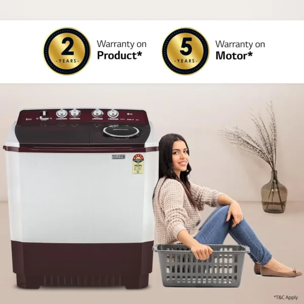 LG 8 kg 5 Star Wind jet dry Semi-Automatic Top Load Washing Machine ( Burgundy, Roller Jet Pulsator) - Image 4