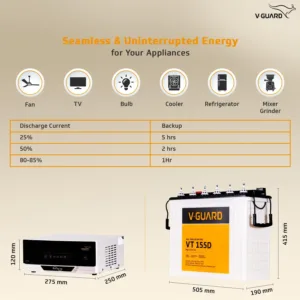 V-Guard VT155D 152AH Tubular Inverter Battery ( Multicolour )