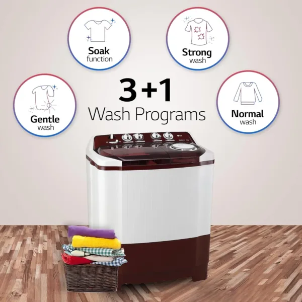 LG 8 kg 5 Star Wind jet dry Semi-Automatic Top Load Washing Machine ( Burgundy, Roller Jet Pulsator) - Image 3