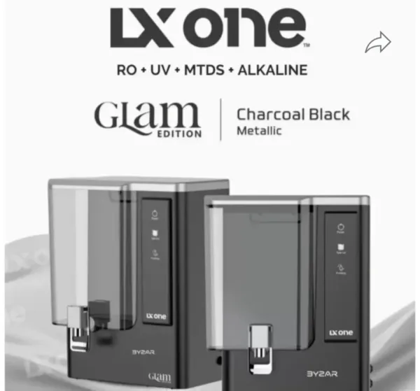 Lxone glam 10 liter tank, ro+uv+mtds+alkaline water purifier black/silver