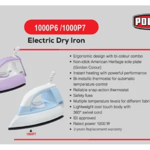 Polar 1000P7 Electric Dry Iron Pack 1 | 1000 watt & 2 Years Replacement Warranty