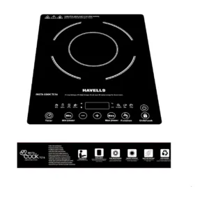 Havells Insta Cook Tc 16 Energy Efficent Induction (Black), 1600Watt, with 7 Cooking Option, Auto Pan Detection Sensor &3 Year Coil Warranty, Tempered Glass