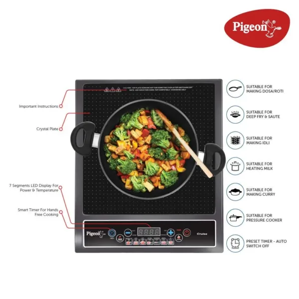 Pigeon Favourite IC 1800 watt Induction Cooktop With ( Black, Push Button) - Image 4