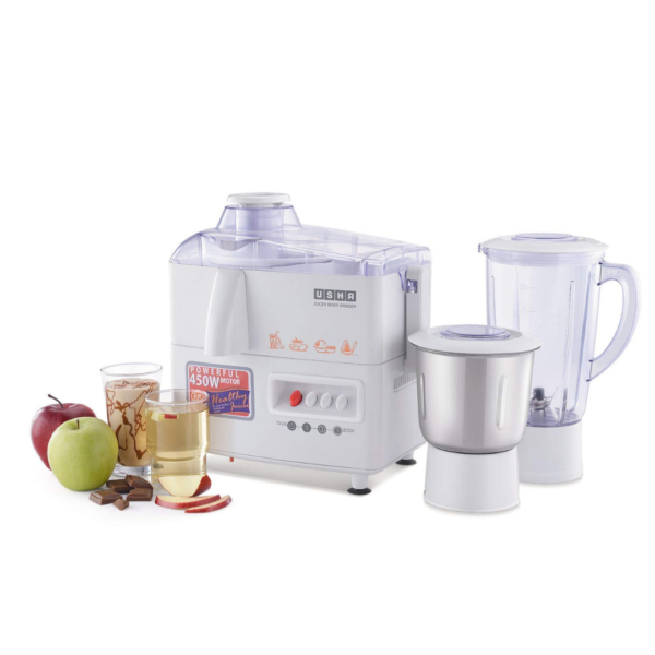 USHA 3345 450-Watt Juicer Mixer Grinder with 2 Jars (White), 450 Watt