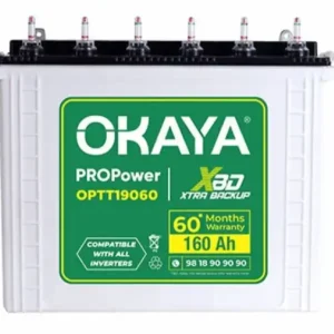 OKAYA PRO Power OPTT19060 160Ah Tall Tubular Inverter Battery | Longer Life & Extra Backup with 60 Months Warranty for Home, Office & Shops